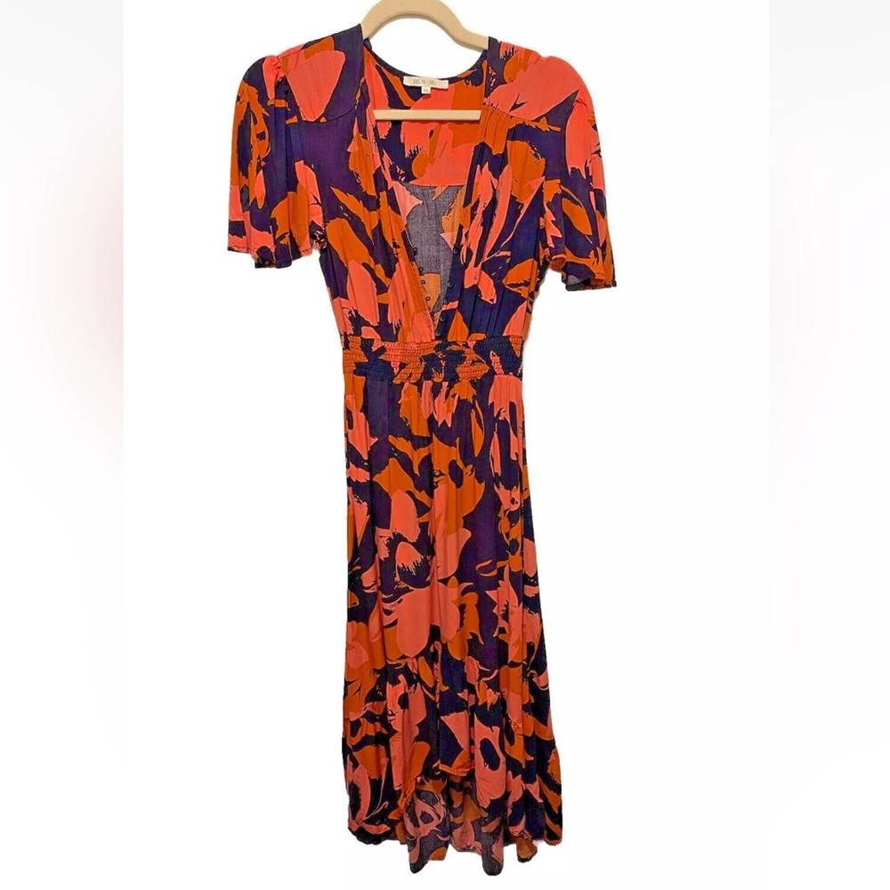 ABEL THE LABEL Anthropologie Navy Pink Orange Hi Lo Clare Dress Size XS